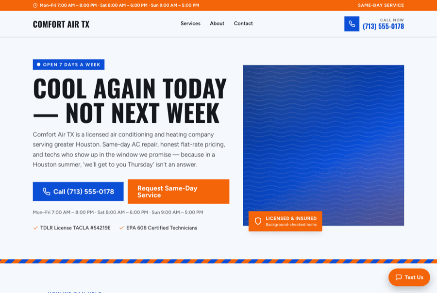 Comfort Air TX website